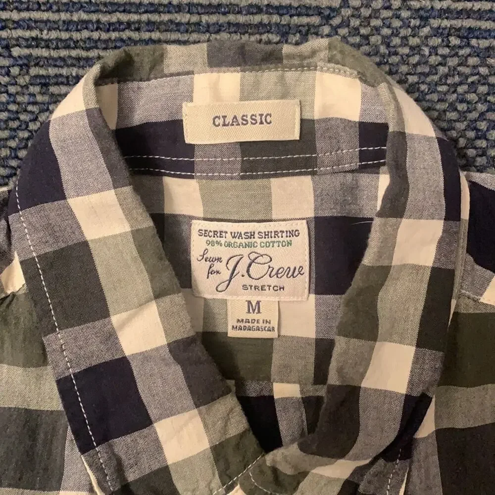 J. Crew Organic Cotton Button Up Shirt M Plaid Black Gray